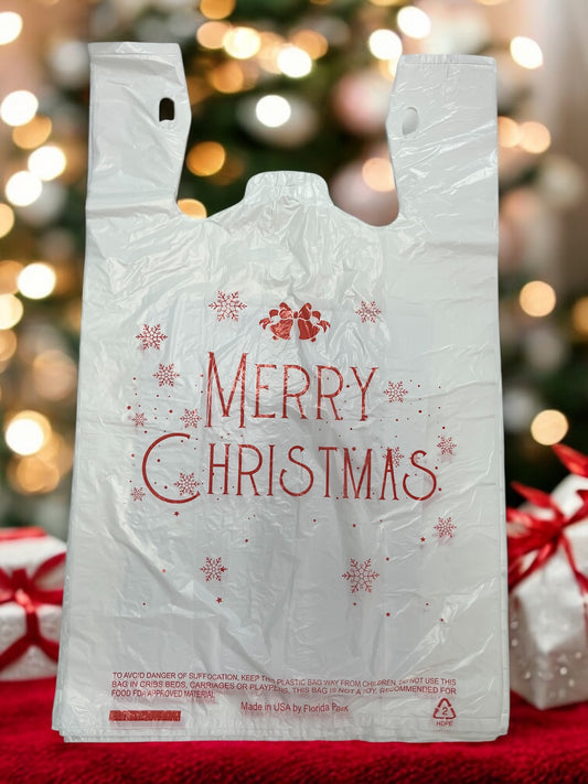 Merry Christmas T-Shirt Bags - Heavy Duty Large Shopping Bags | Made in USA